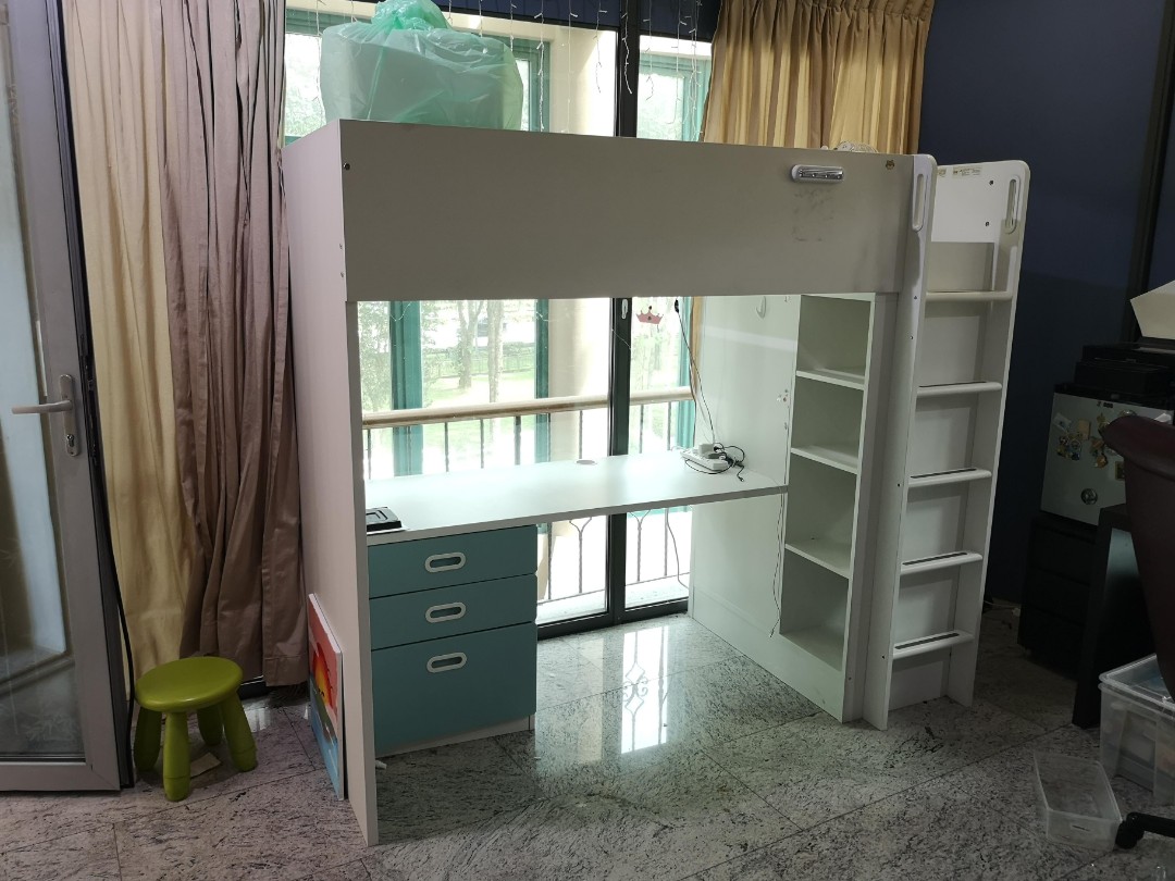 Ikea bed with desk and wardrobe, Furniture & Home Living, Furniture