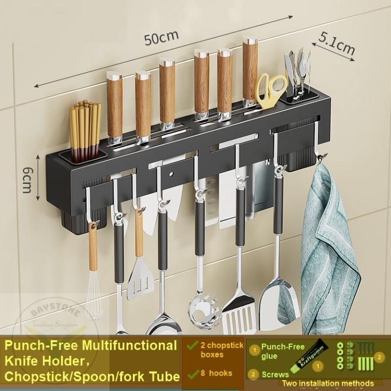 Kitchen Punch-Free Knife Holder, Chopstick/forks/spoons Boxes, Integrated  Wall-Mounted Kitchen Supplies Storage Rack, Furniture & Home Living, Home  Improvement & Organisation, Hooks & Hangers on Carousell