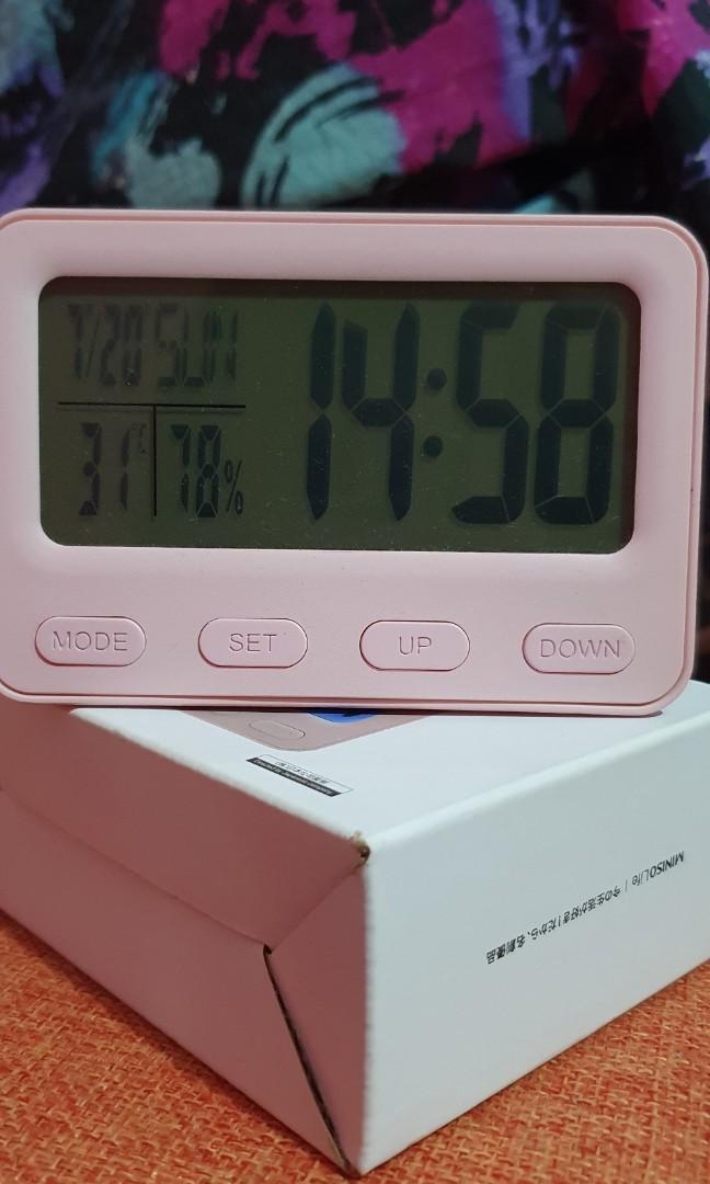 Miniso Pink LCD Alarm Clock, Furniture & Home Living, Home Decor