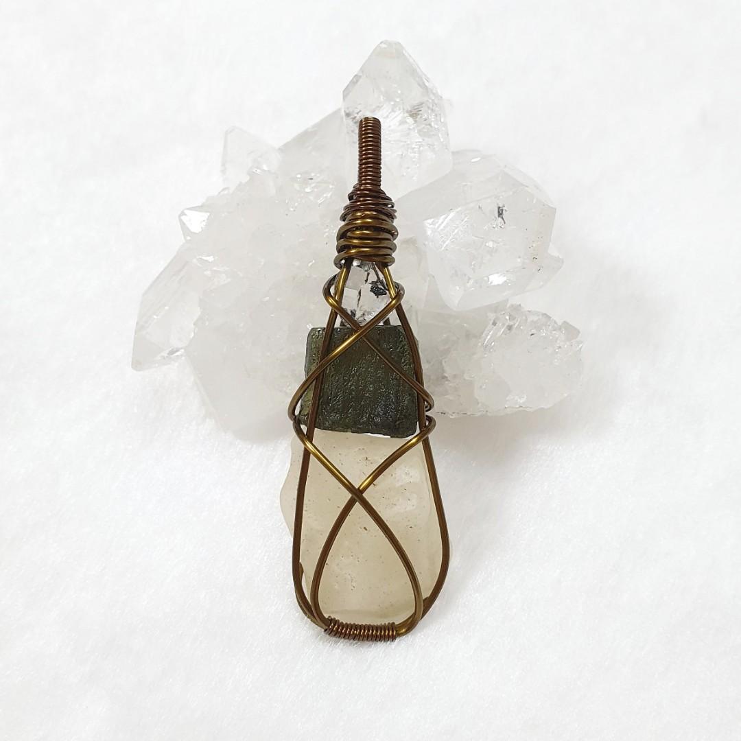 Moldavite Libyan Desert Glass Handmade Wire Wrap Pendant Women S Fashion Jewelry Organisers Necklaces On Carousell