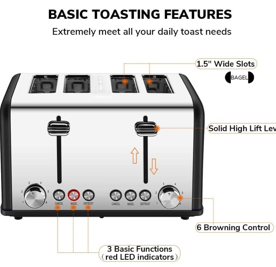  REDMOND Toaster 2 Slice, 1.5 Extra Wide Slots Black