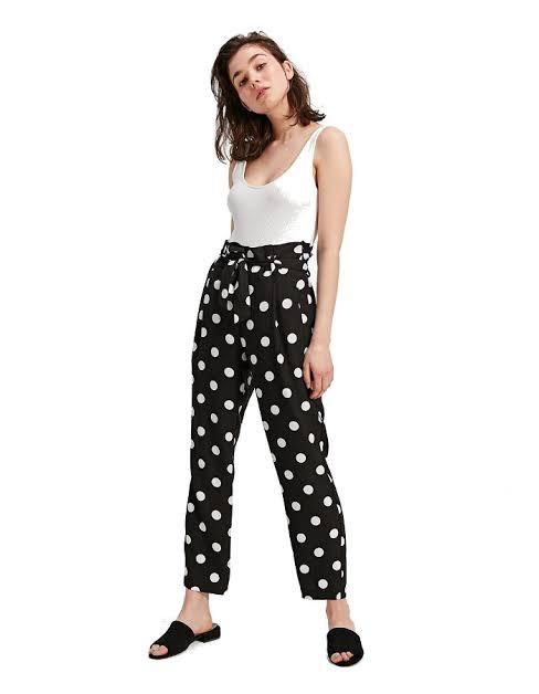 Polka dot top paperbag trousers