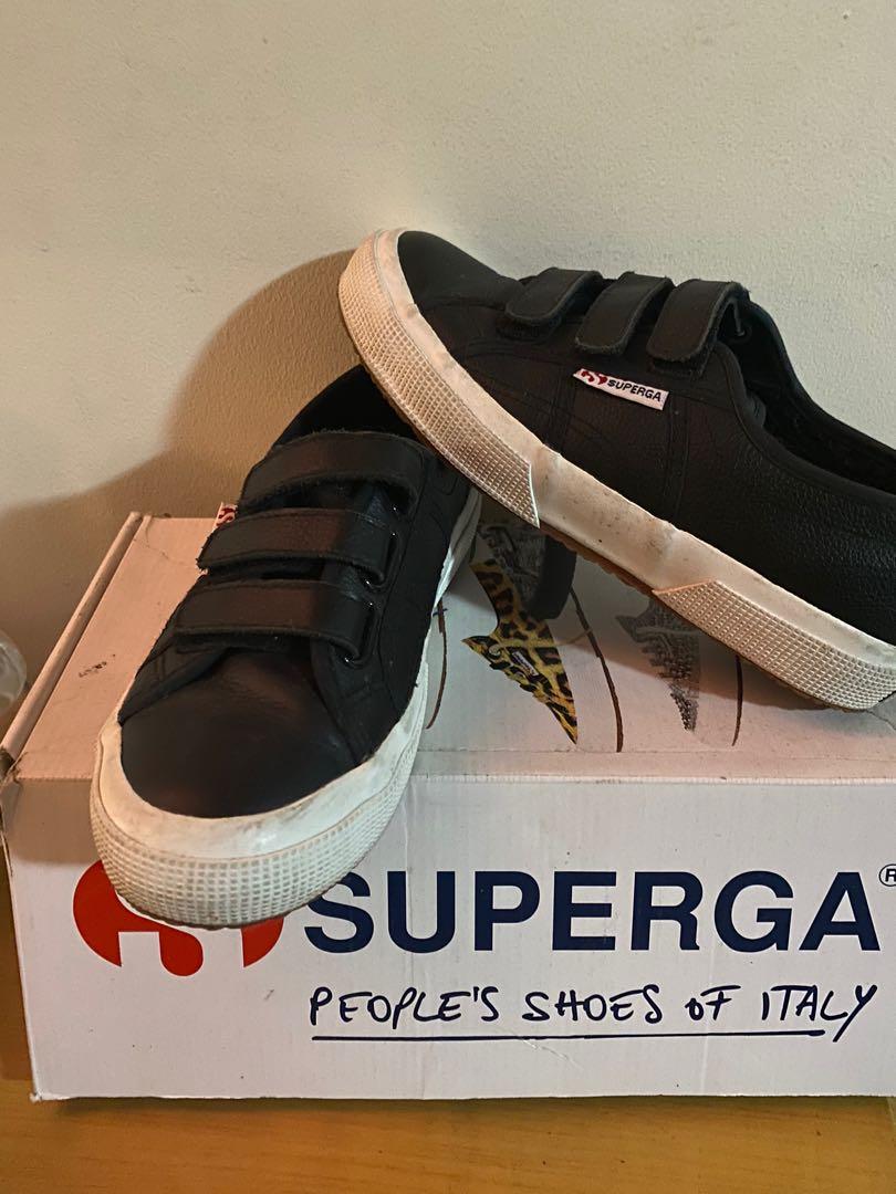 Superga Black Leather Velcro Sneakers Size 7 Women s Fashion Footwear Sneakers on Carousell