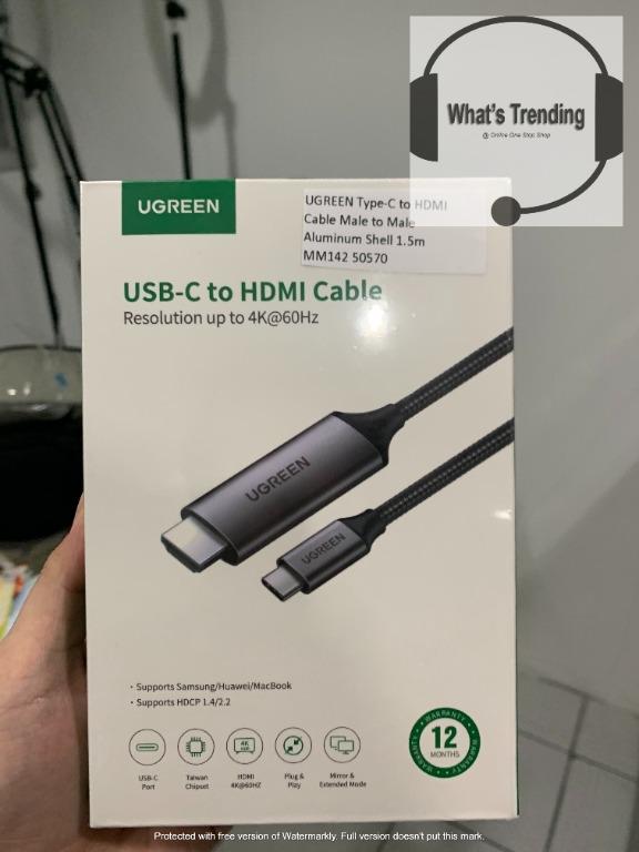 UGREEN Type-C to HDMI Cable Male to Male Aluminum Shell 1.5m MM142 50570,  Computers & Tech, Parts & Accessories, Cables & Adaptors on Carousell