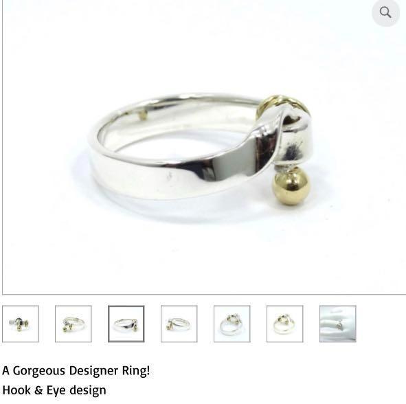 TIFFANY CO 925 750 HOOK EYE 18k Gold Ball Knot Sterling Silver Band Ring T CO