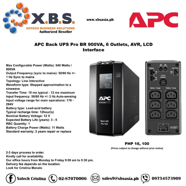 APC Back UPS Pro BR 900VA, 6 Outlets, AVR, LCD Interface, Computers ...