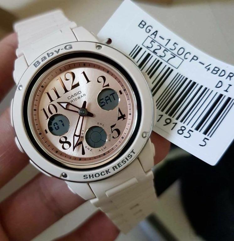 BABY G ORIGINAL PINK BEIGE ANALOG DIGITAL SPORTY WATCH FOR WOMEN BGA 150CP 4B