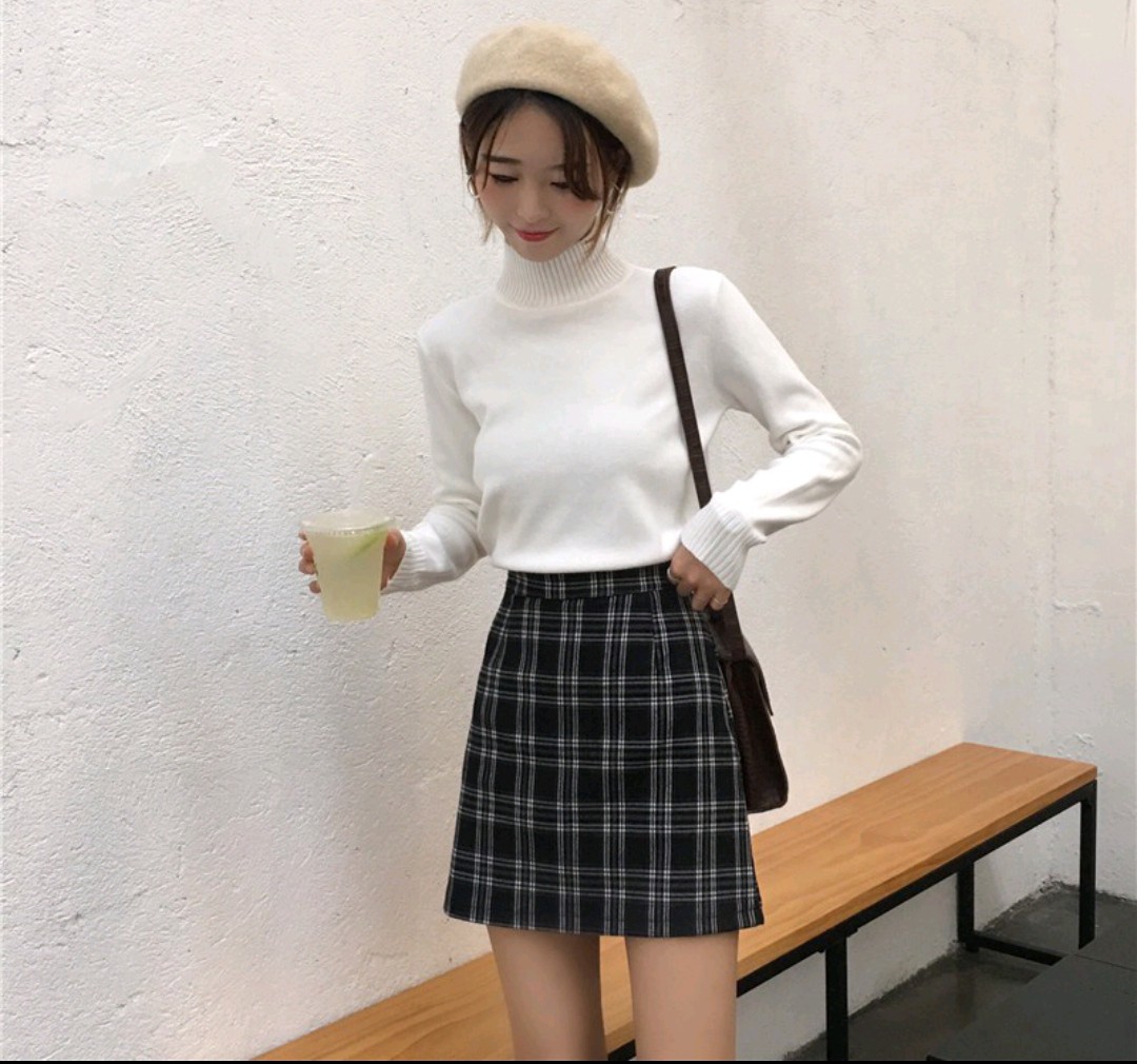 Plaid a line skirt black and white online