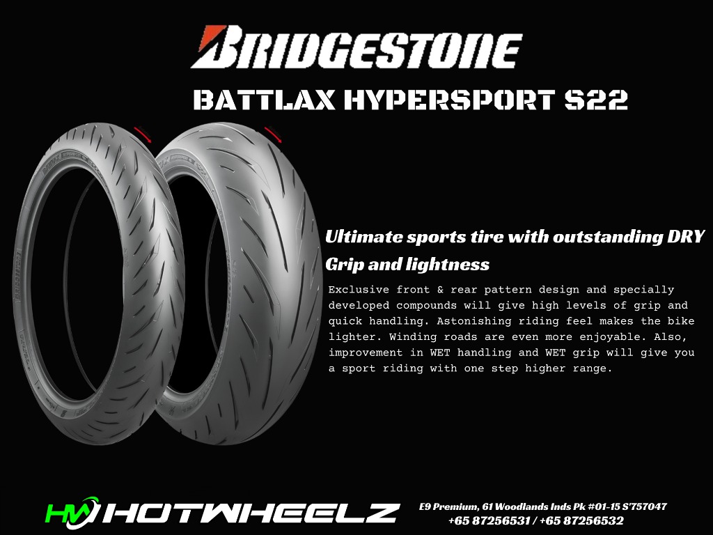 BRIDGESTONE BATTLAX S22 TYRES, Motorcycles, Motorcycle Accessories on