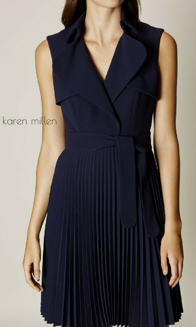 by KAREN MILLEN TRENCH DRESS PLEATED DRESS SLEEVELESS DRESS BELTED