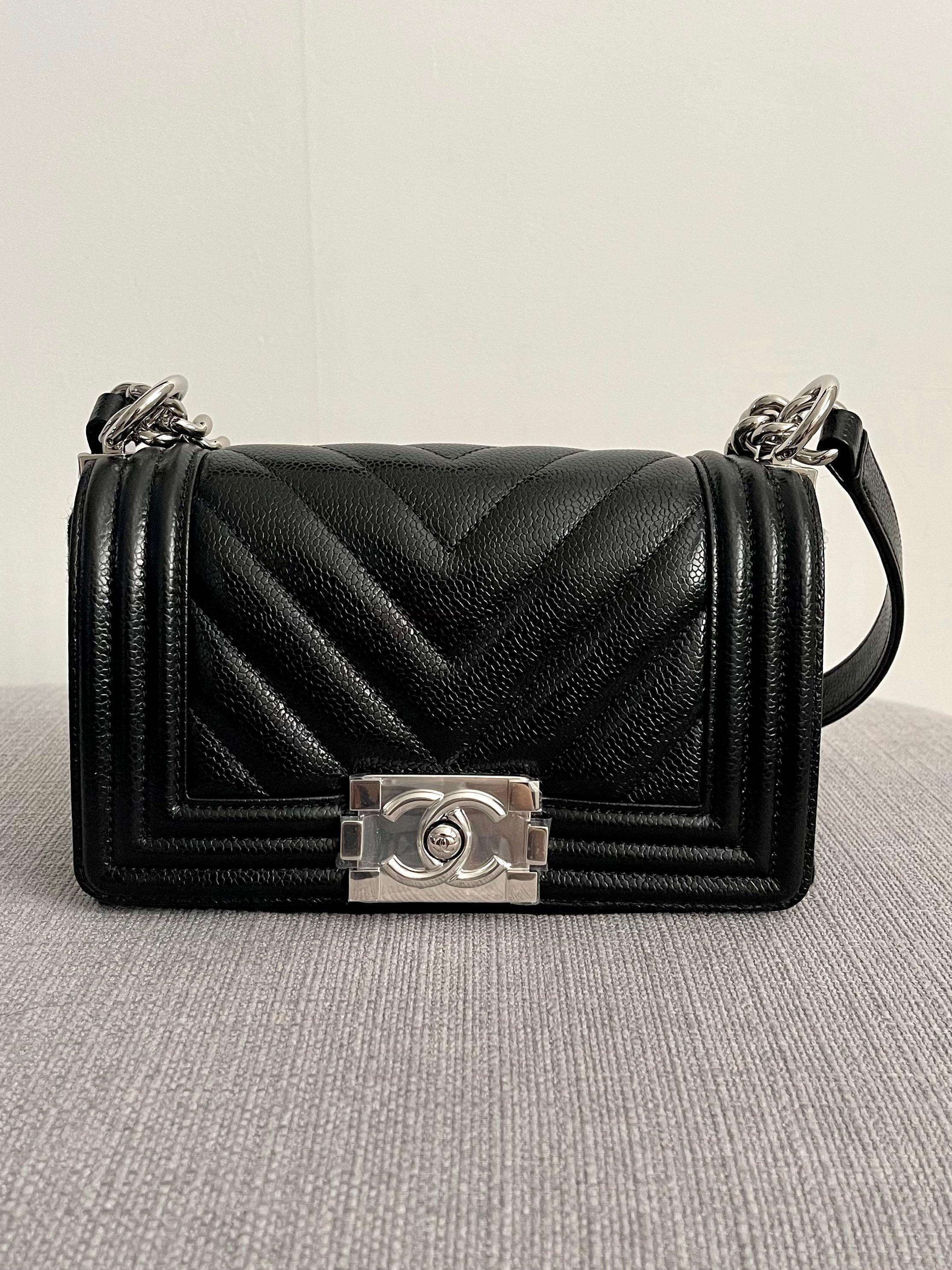 Chanel Boy Chevron Black Caviar with Ruthenium HardwareOld Medium size  for Sales Luxury Bags  Wallets on Carousell