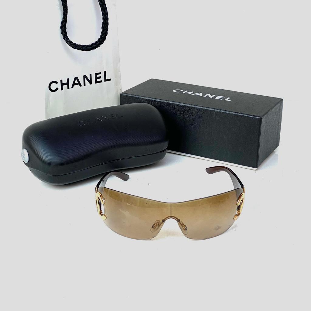Chanel Sunglasses gold Cc logos Vintage with paperbag box hardcase and