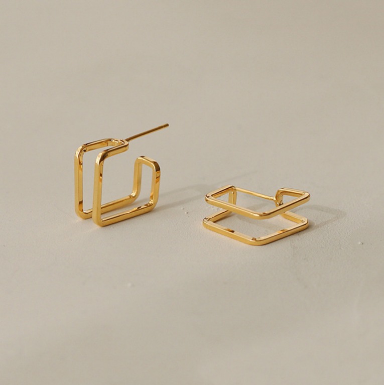 Double Square Shape Earrings Square Gold Earrings Geometric