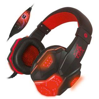 Gaming Earphone - PLEXTONE PC780 Over-Ear Gaming Earphone Subwoofer Stereo Bass Headband Headset with Microphone & USB LED Light(Red Black)