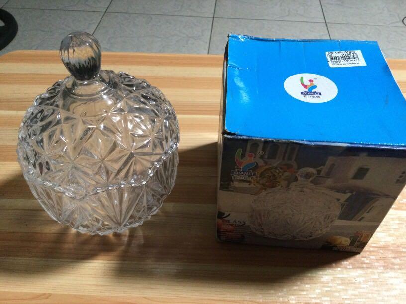 Glass candy jar ( Lead free) (Category: Food Organization & Storage) located in Quezon City. Submitted by cynlchan (Listing ID 1102193780, Image 1). Description: Beautifully glass cut candy jar 3.5” in height, 4” dome cover and 5” in diameter. .