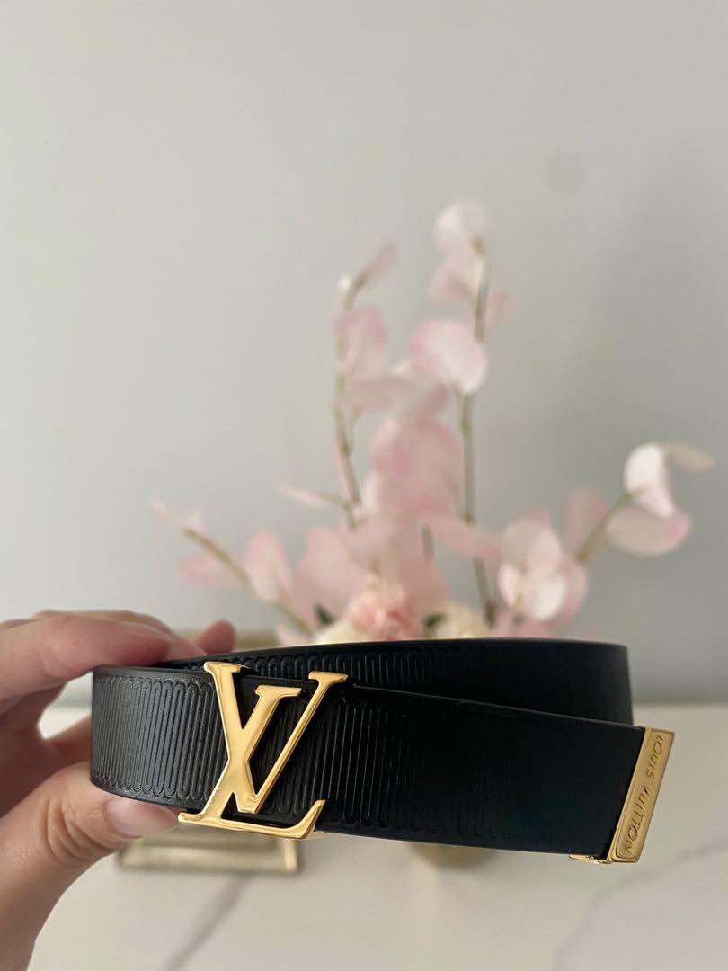 Louis Vuitton, Accessories, Louis Vuitton Damier Azur White Leather Belt  With Black Initials 482