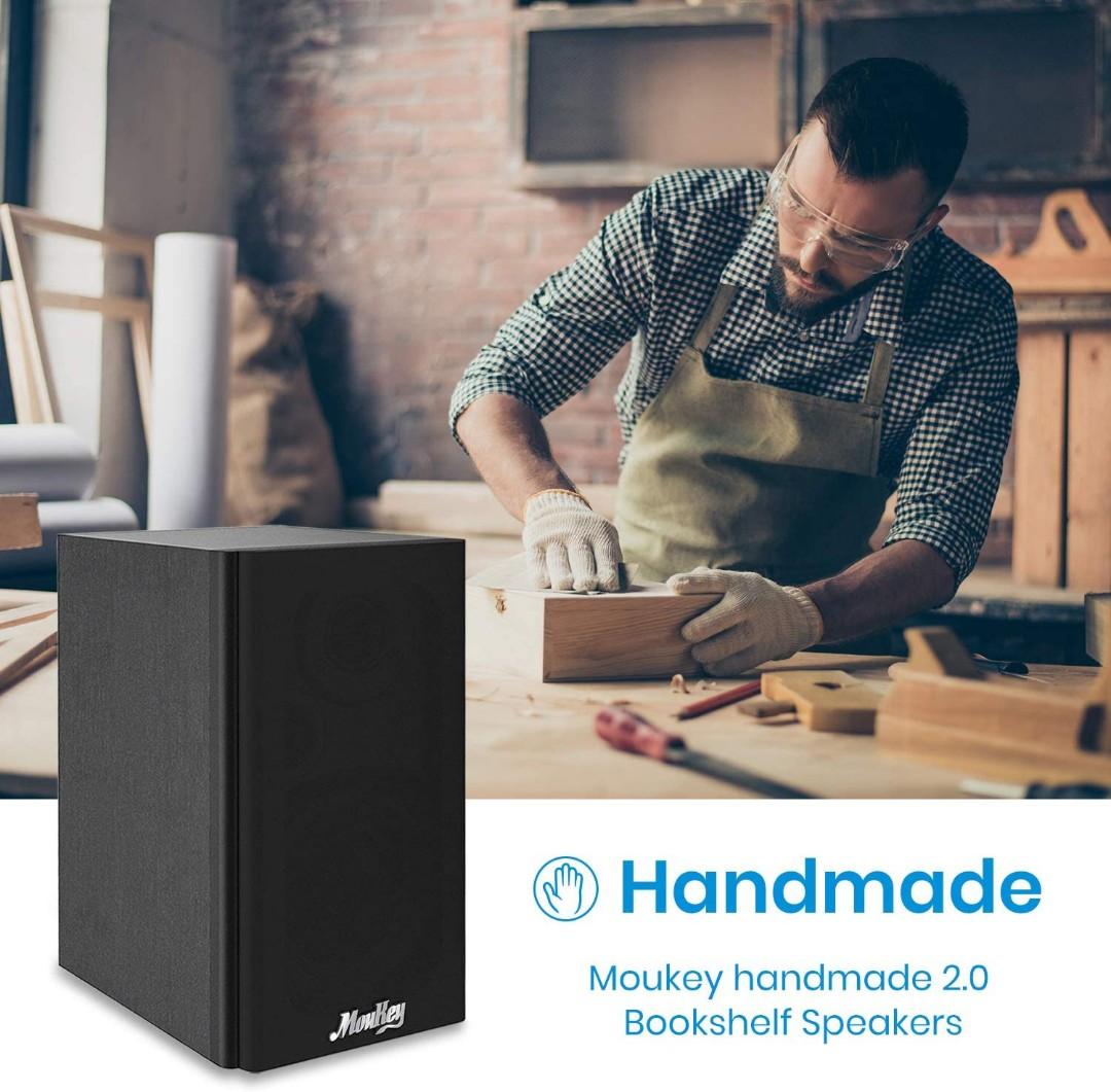 Moukey Passive Bookshelf Speakers Pair, 100 Watts Peak Power Home
