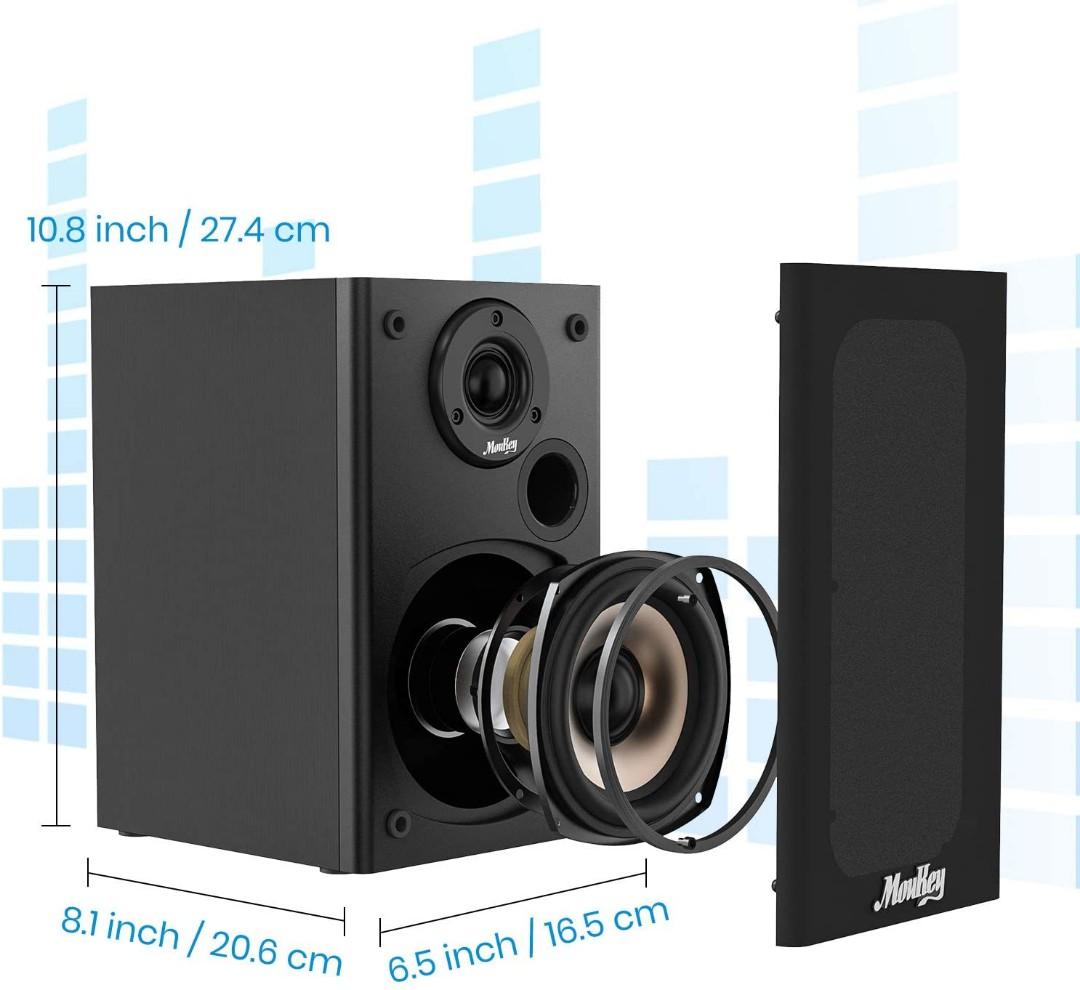 Moukey Passive Bookshelf Speakers Pair, 100 Watts Peak Power Home
