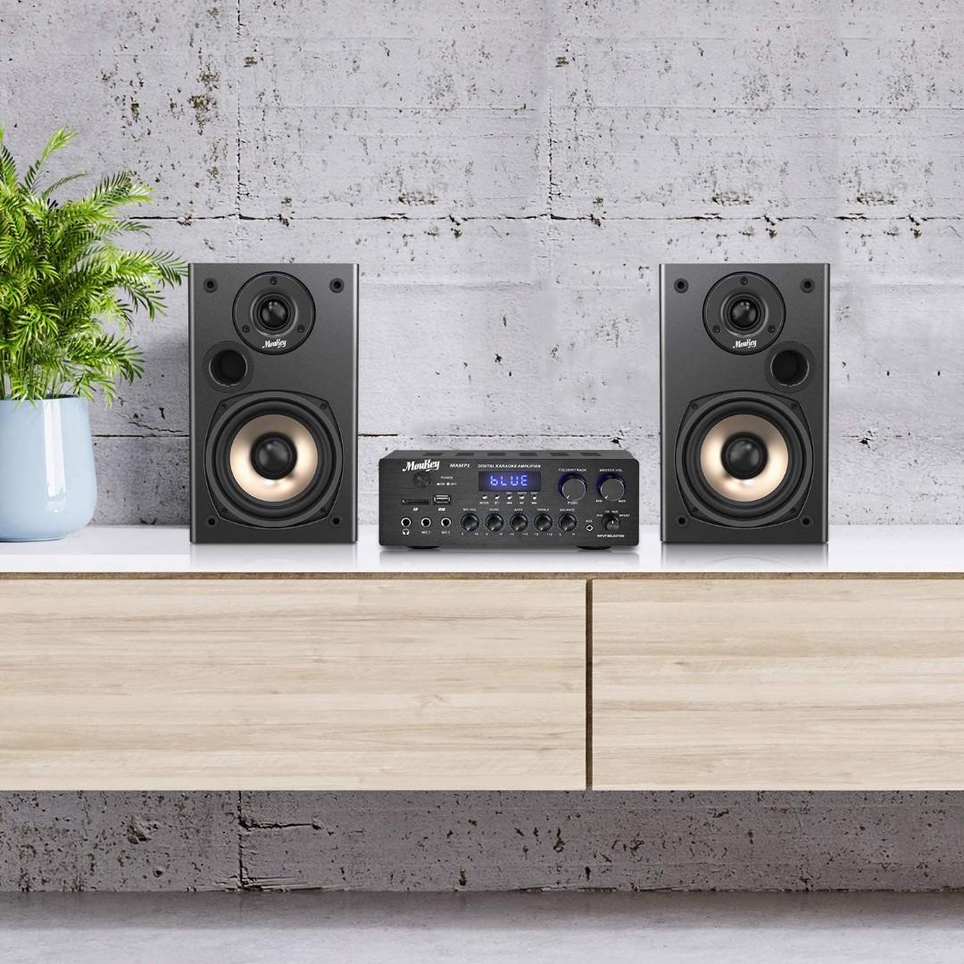 Moukey Passive Bookshelf Speakers Pair, 100 Watts Peak Power Home