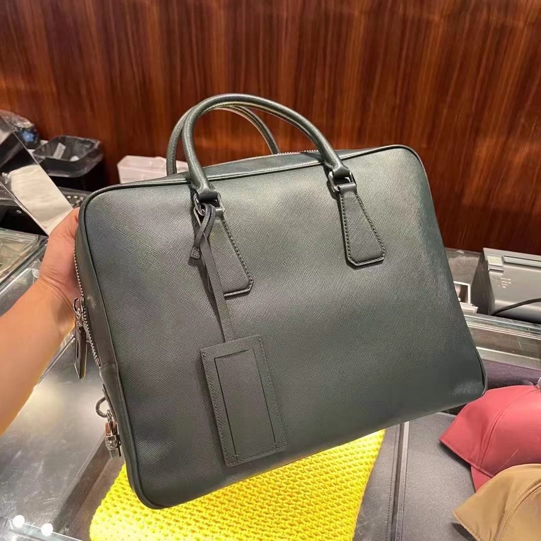 PREORDER Prada Saffiano Leather Grey Briefcase Luxury Bags