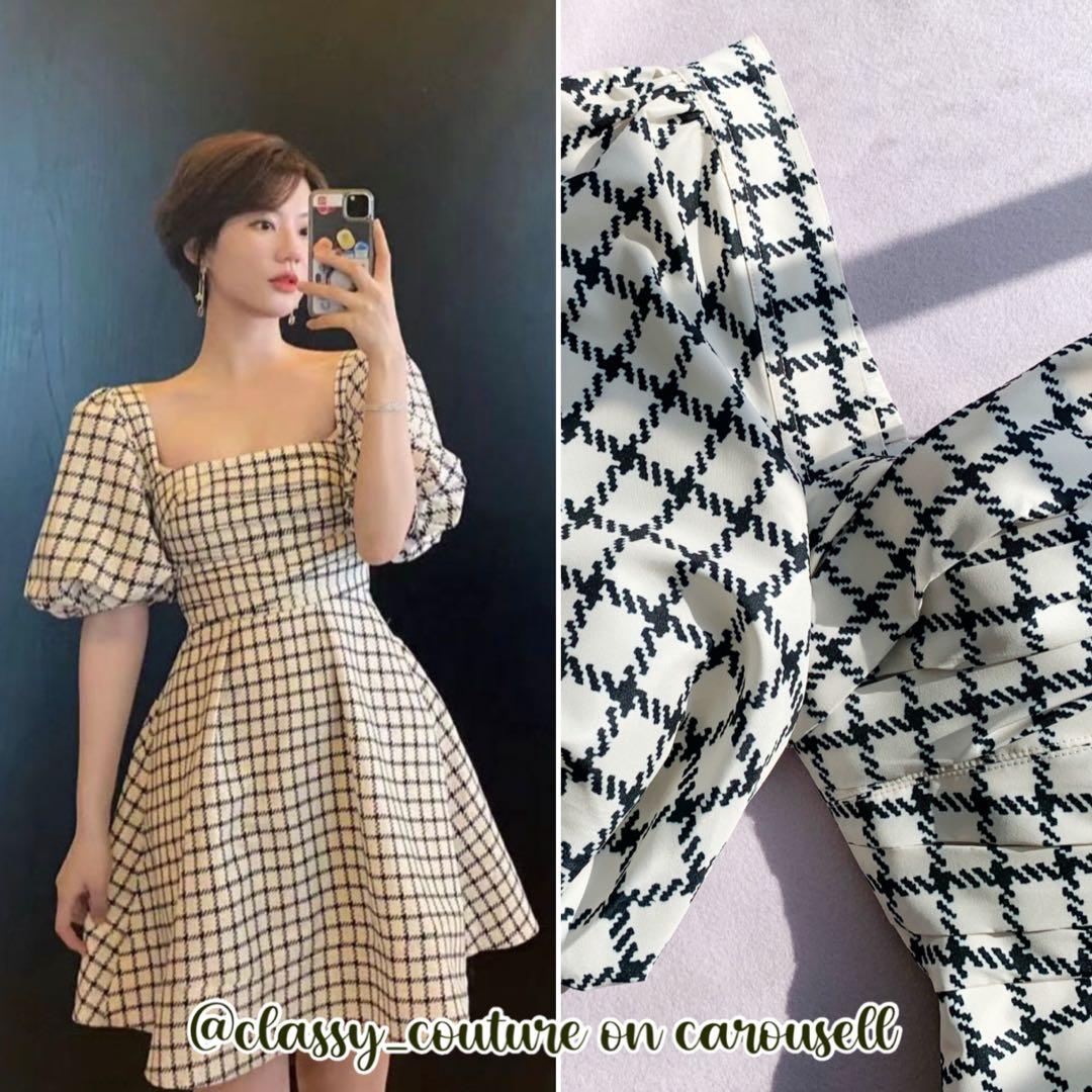 self portrait monochrome check midi dress Back in stock! MONOCHROME CHECK MIDI DRESS / Shop https://tinyurl.com/56s3cnwb