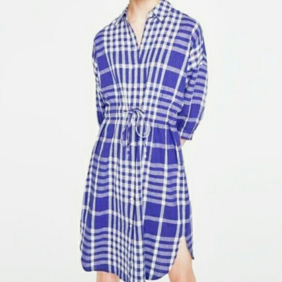 zara blue plaid dress