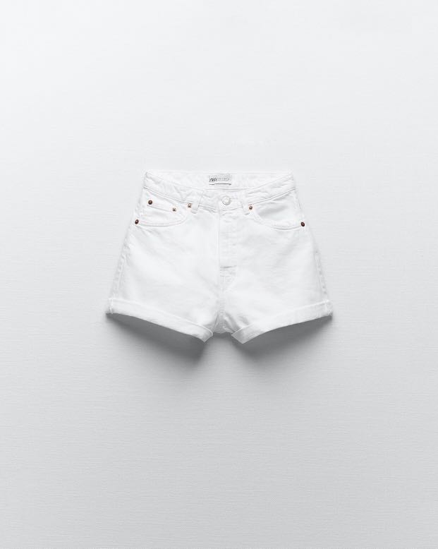 Zara White Denim Rolled Up Shorts Women s Fashion Bottoms