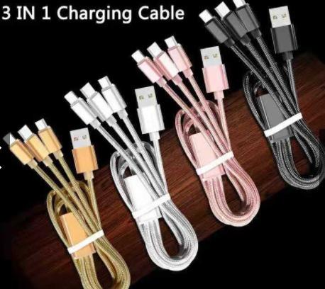 3 in 1 Fast Charging Cord Type-C Fast Charger Cable (Category: Chargers & Cables) located in Taguig. Submitted by sofiaamaterasu5647 (Listing ID 1102353639, Image 2). Description: The items are 100% new, we offer the best product at the best price. Colors :Pink,Gold,SIlver,Blue Contact number:09669183408 Lights scratch especially in light material, can't be avoided We advise checking items upon arrival and ask the delivery man to wait for your ch