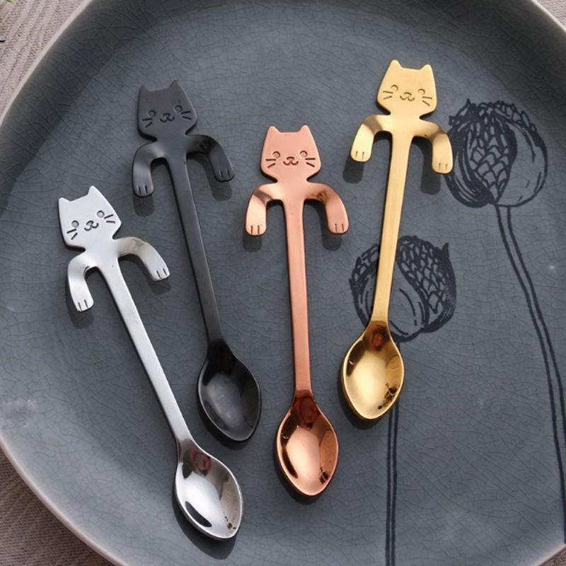 🐱 hmw 🐶 Stainless Steel Mini Cat Kitten Spoons for Coffee Tea 