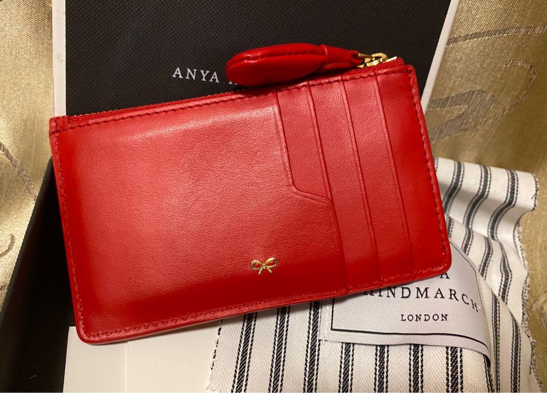 Anya Hindmarch red leather chubby heart zip card case smal wallet