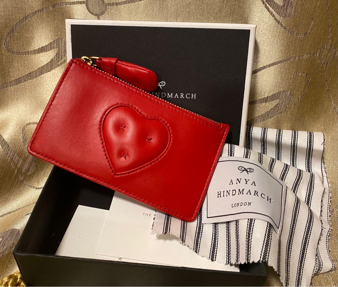 Anya Hindmarch red leather chubby heart zip card case smal wallet