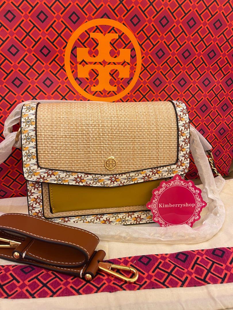 Authentic Tory Burch Robinson bamboo straw crossbody bag convertible collection