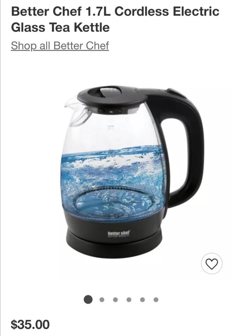 Better Chef cordless kettle (Category: Coffee & Tea Tableware) located in Bacoor. Submitted by scmom (Listing ID 1102347533, Image 3). Description: Fr: US....110 V 360 degree cordless electric glass tea kettle 1.7 L capacity Last pix not mine.