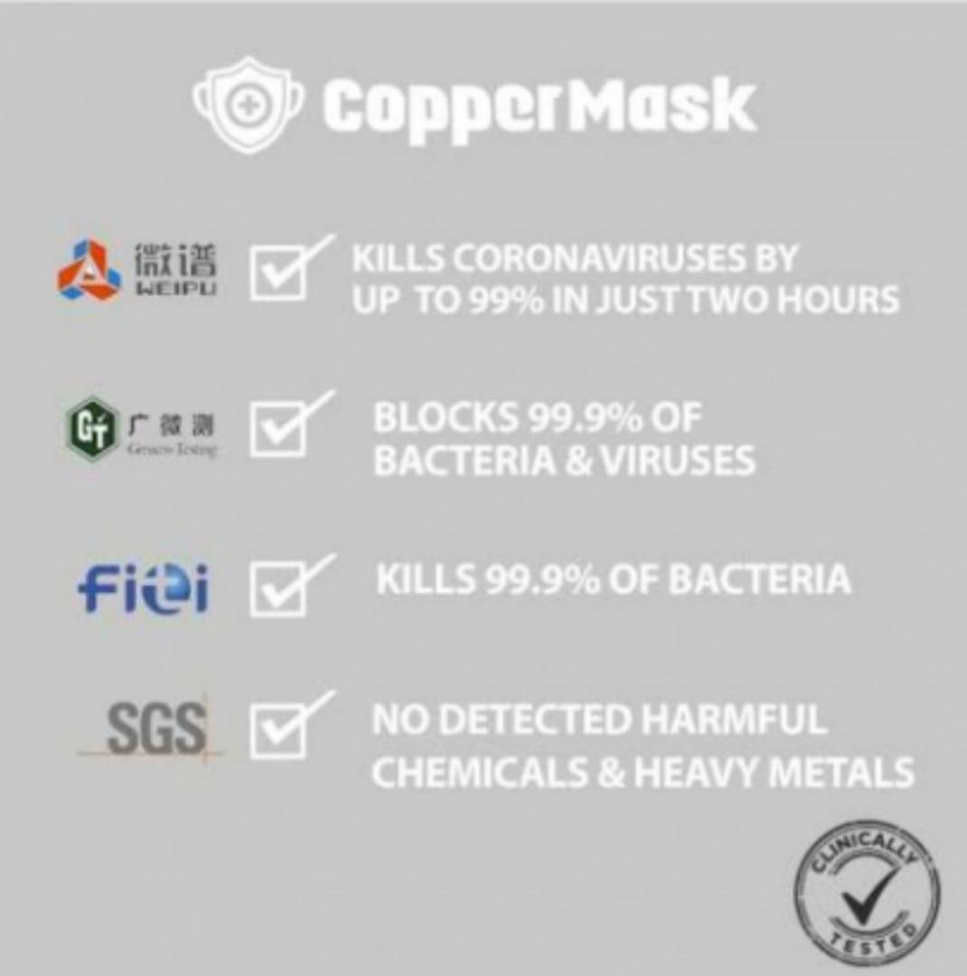 Copper Mask (Category: Face Masks & Face Shields) located in Mandaluyong City. Submitted by fluffel (Listing ID 1102472266, Image 3). Description: -This is stricly for pre-order -Available in 11 colors (Gray, Sky Blue, Sapphire Blue, Amethyst Purple, Beige, Pink, Yellow, Orange, Jade Green, Ash Green, and Camouflage Green) -can be used up to 30 days Inclusions: 1pc. mask with 10pcs. non-woven fabric filter Validation Card For more details, you ca