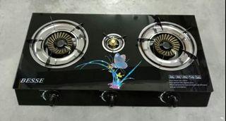 Dapur Gas Kaca 3 Tungku/Gas Stove With Tempered Glass Cover