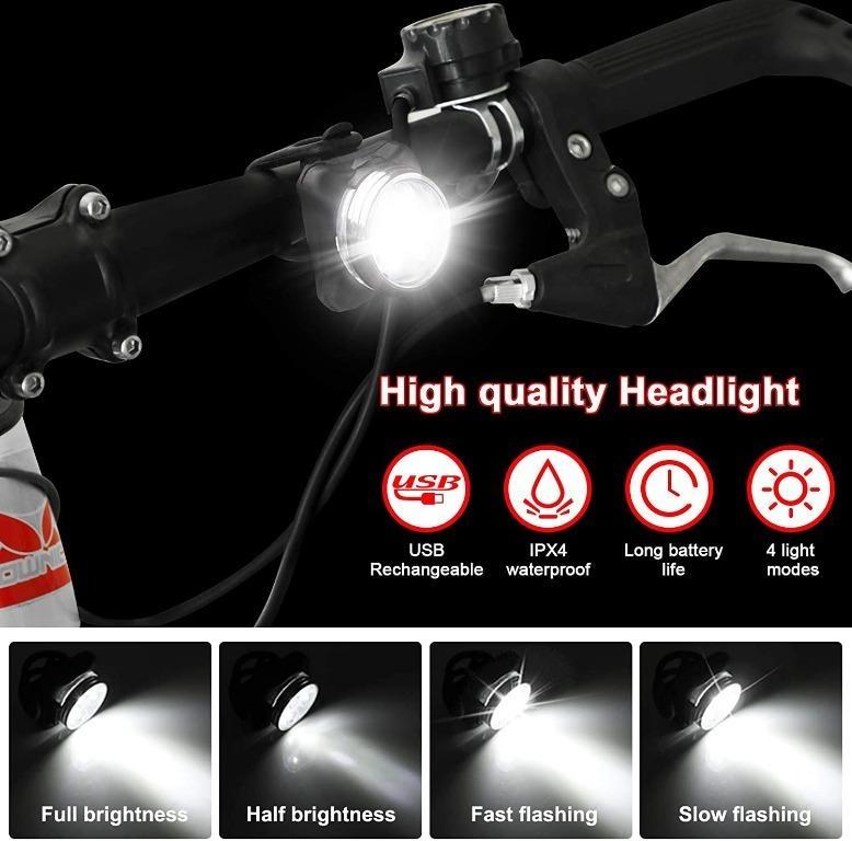 Defurhome Bike Light Set Super Bright USB Rechargeable Bicycle Lights 4 Brightness Modes Options Cycling Front Light Rear Light Waterproof Mountain Road Bike Lights 2 Cables 4 Straps Sports Equipment ...