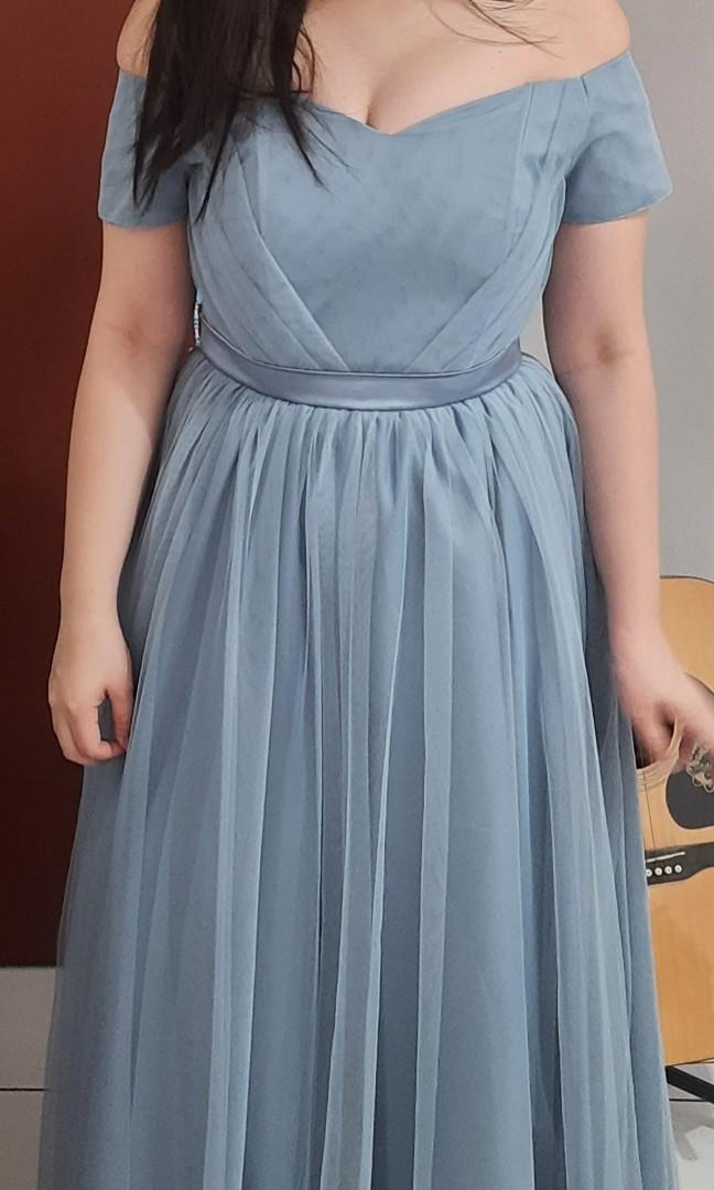 Dusty Blue Gray Bridesmaid Gown Women s Fashion Dresses Sets