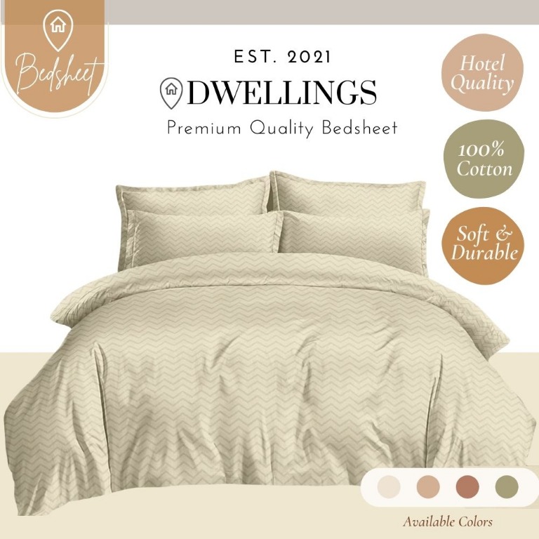 Dwellings Beige 100 Cotton 4 in 1 Hotel Quality Bedsheet Set (1