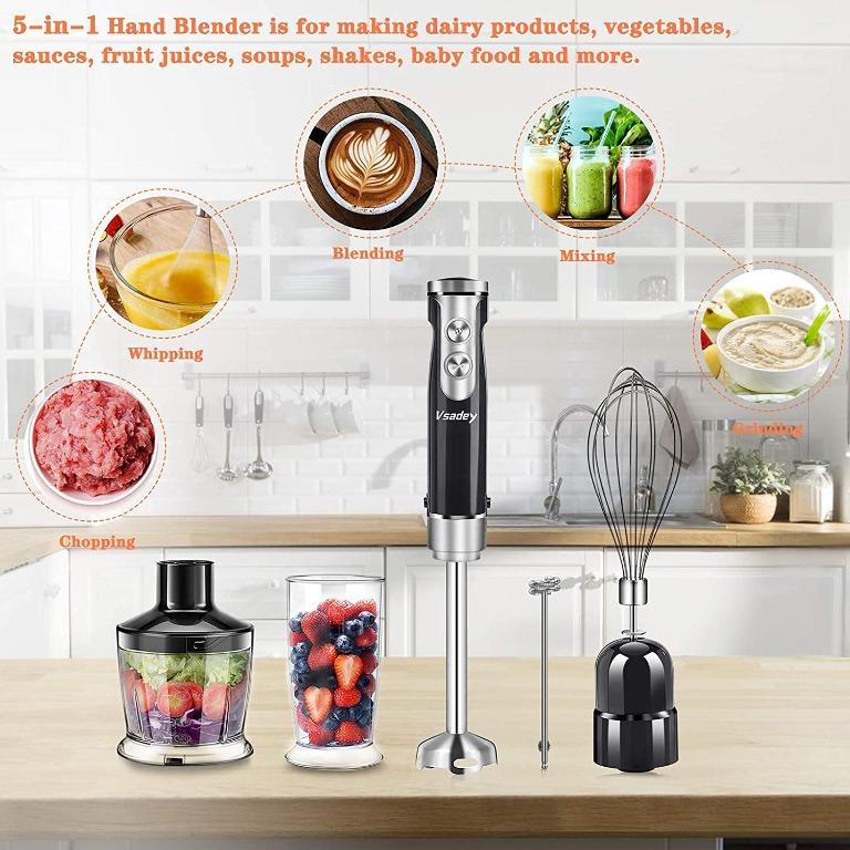  Immersion Hand Blender,5 in1 Emulsion Blender 800W 20 Speed,  500ML Chopper, 600ML Beaker, Stainless Steel Whisk and Milk Frother for  Smoothie, Baby Food, Sauces,Puree, Soup（BPA-free）: Home & Kitchen