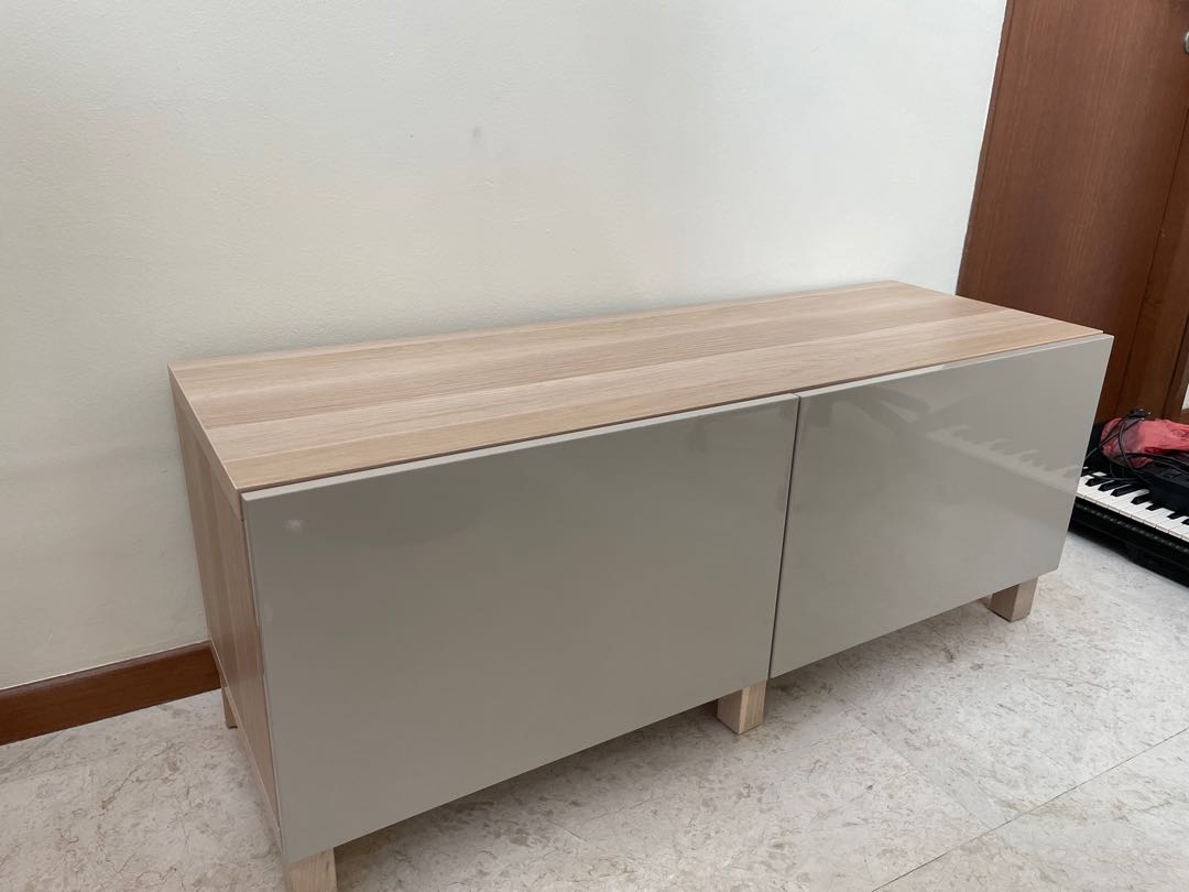 IKEA BESTA oak/high gloss beige, Furniture & Home Living