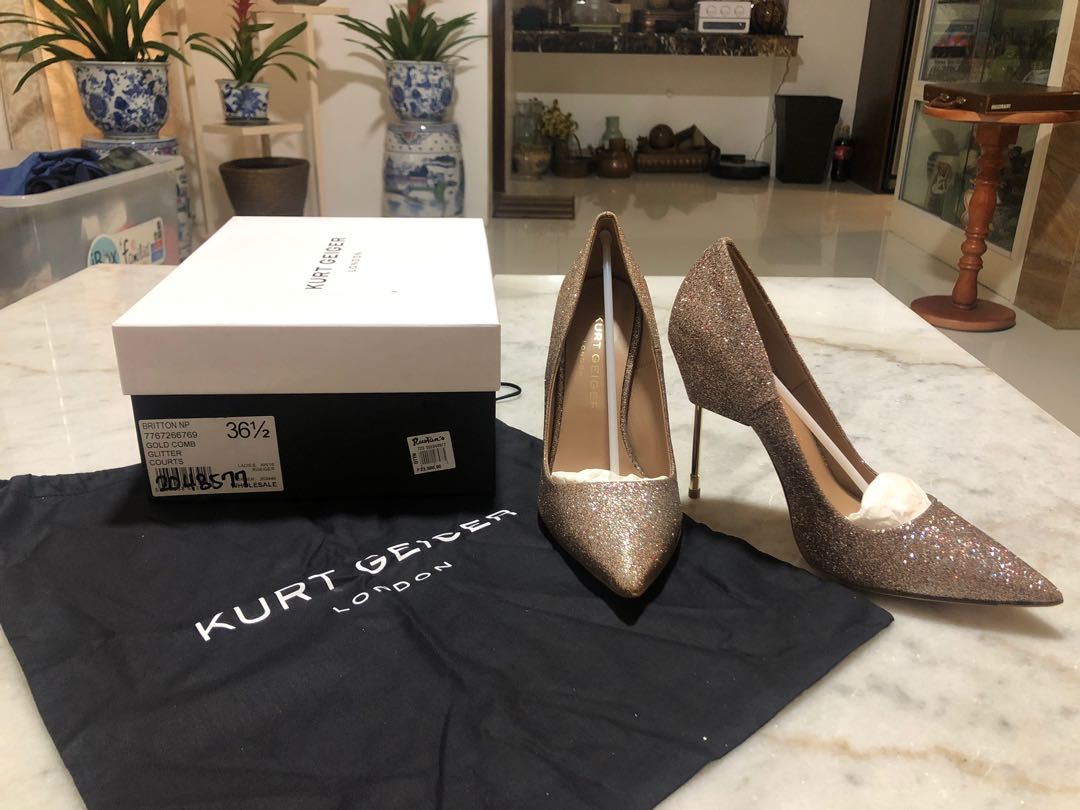 Kurt Geiger Gold Heels Glitter Pumps 