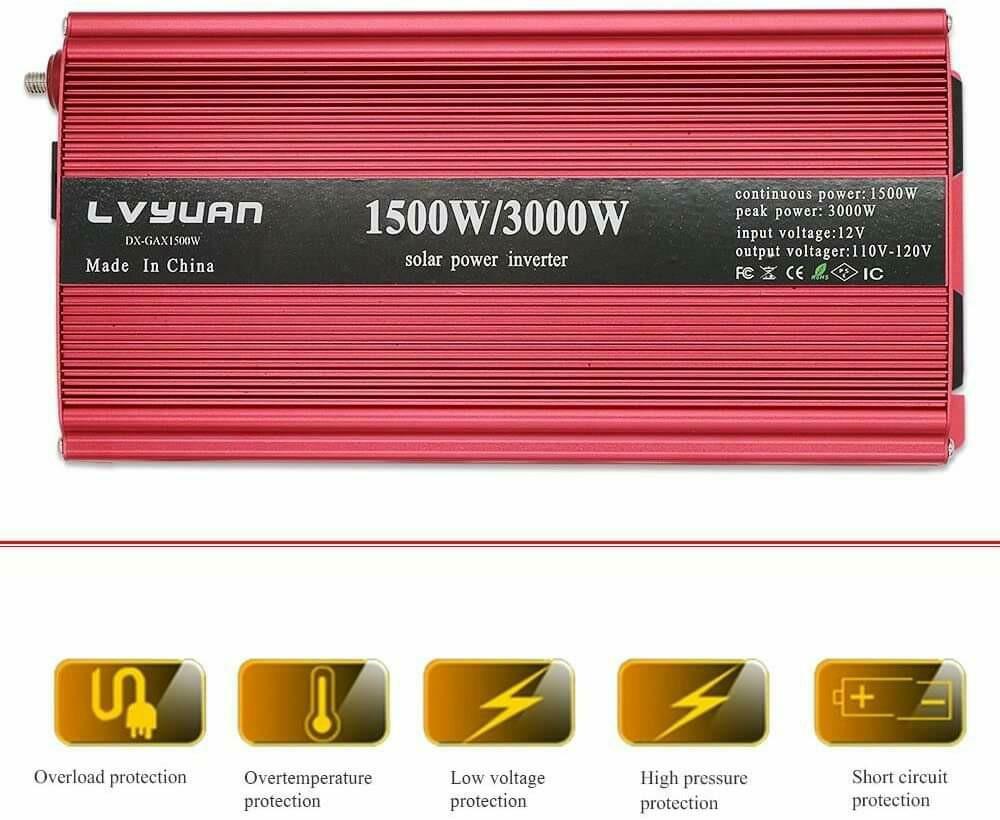 LVYUAN 1500W/3000W Power Inverter Dual AC Outlets and Dual USB Charging  Ports DC 24V to