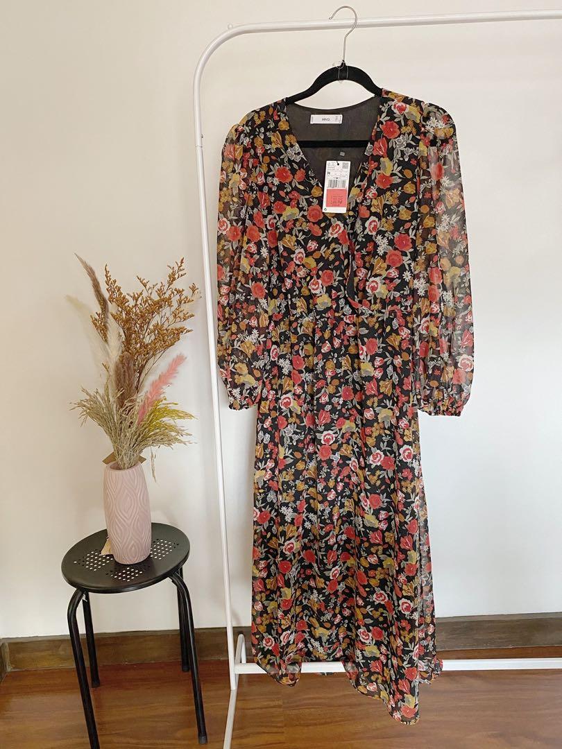 MANGO Embossed Flower Dress