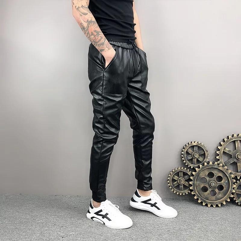 Men black pu leather pants size 28 40 plus size Jogger pants hip hop pakor pants