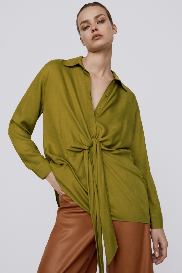 Zara blouse with front knot, Fesyen 