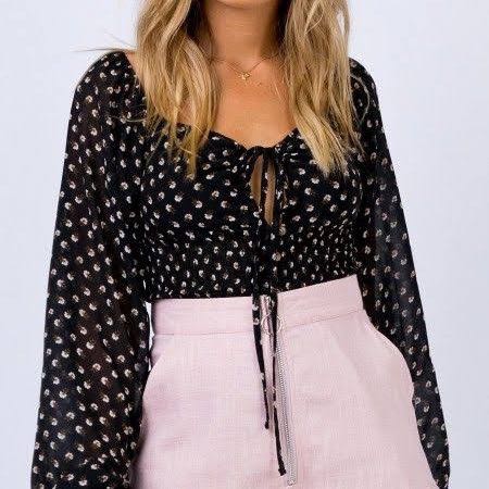 FLORAL SMOCKED PUFF SLEEVES CROP TOP 