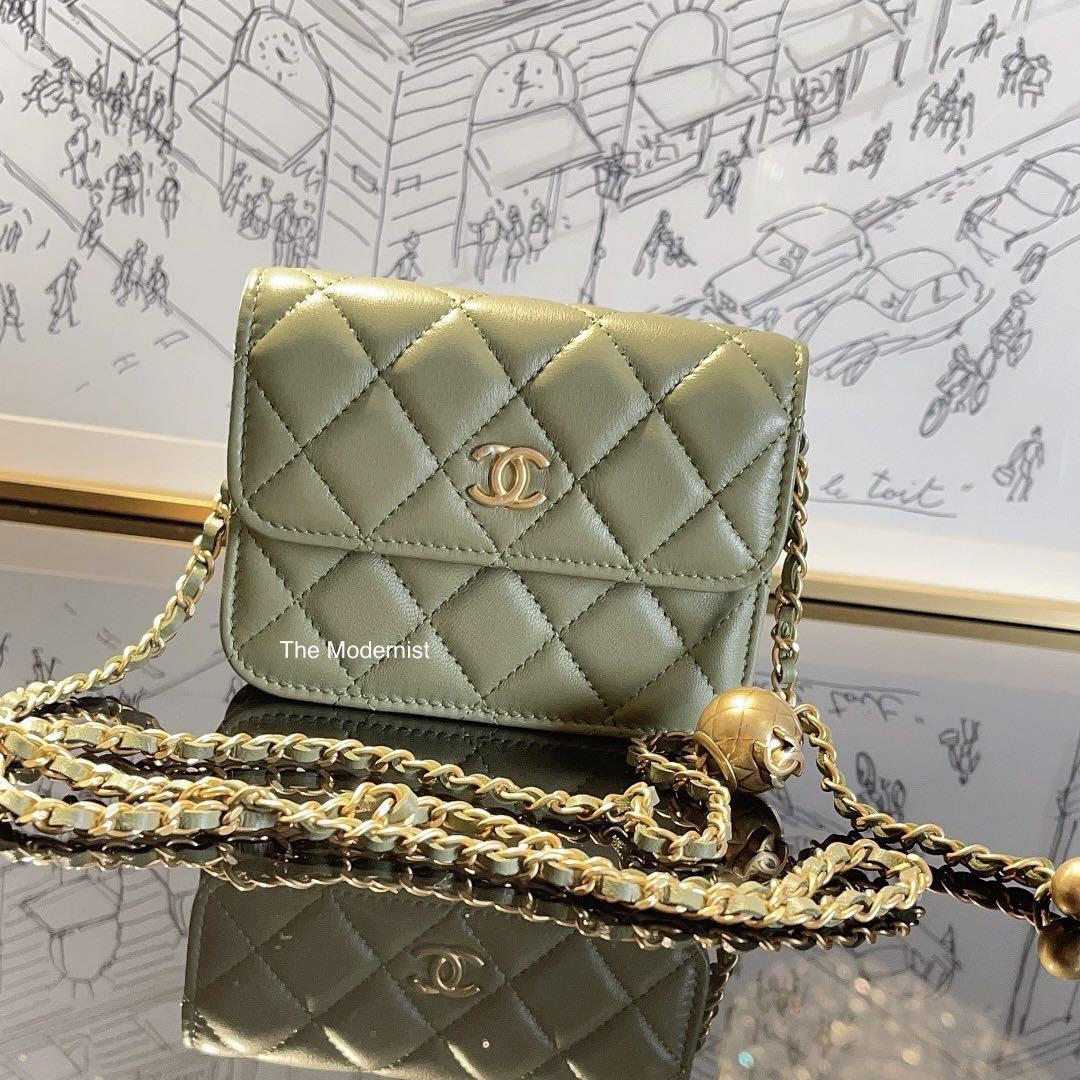 Authentic Chanel Gold Pearl Crush Mini Rectangular 21B Green Luxury Bags   Wallets on Carousell