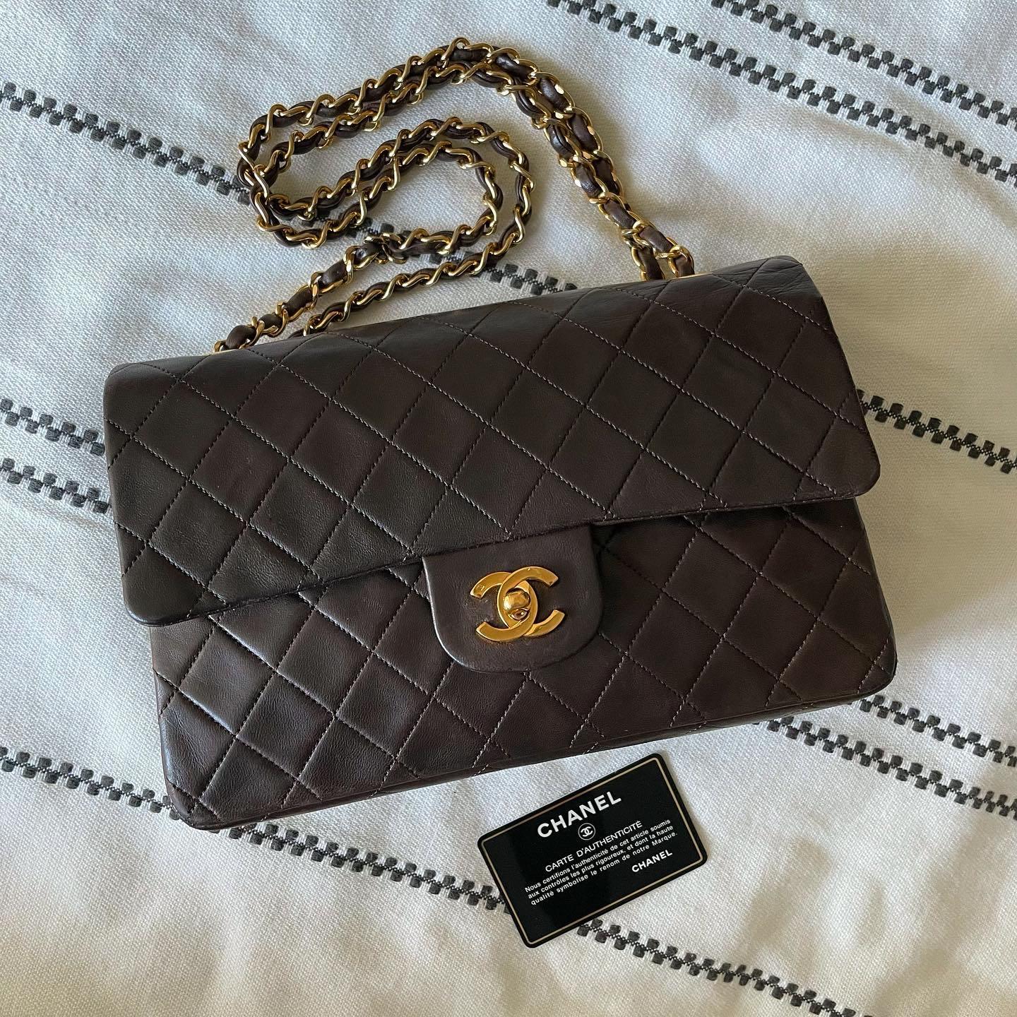 **SOLD**AUTHENTIC CHANEL Brown Caramel Medium 10 Classic Flap Bag 24k Gold  Hardware 🤎
