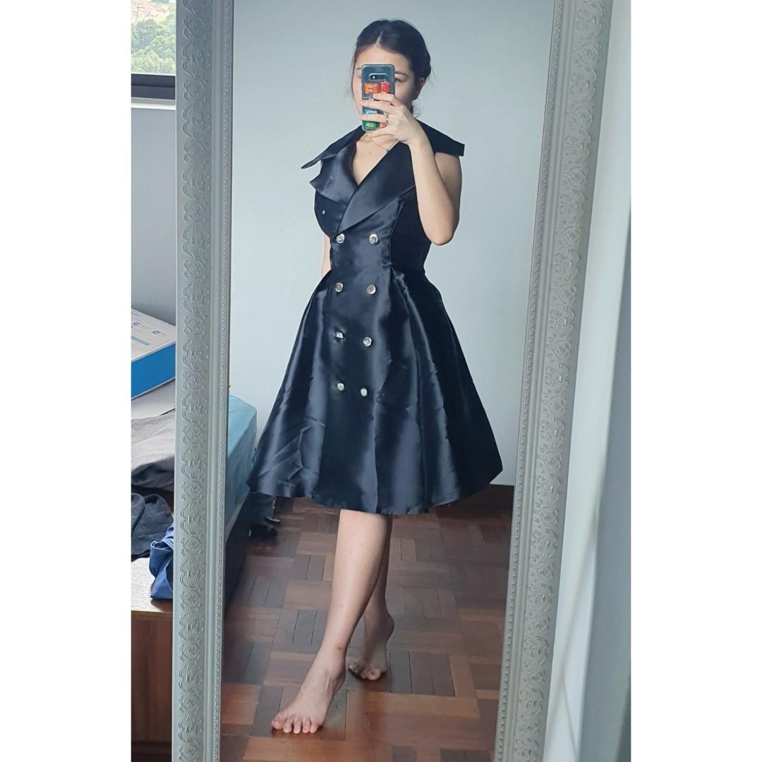 BNWT DIVALICIOUS Black Satin Trench Coat Flare Dress Women s Fashion Dresses Sets Traditional Ethnic wear on Carousell