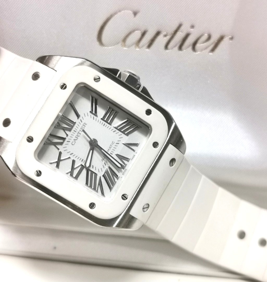 Cartier santos hotsell 100 white rubber